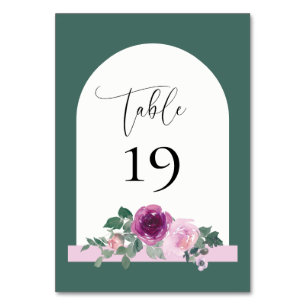 Magenta Pink Floral Pearl Ivory Arch Leafy Green Table Number