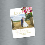 Magenta Pink Floral Wedding Thank You  Magnet<br><div class="desc">Your guests will love this natural, watercolor beauty. From the Magenta Pink Collection, this summer romantic layout has a photo template on front in the middle. Love and Thanks text surrounds photo, and married names and date templates on front under photo. A floral bouquet at top right has multiple colors...</div>