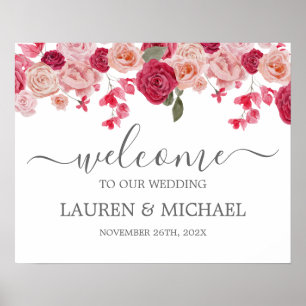Magenta Pink Floral Wedding Welcome sign