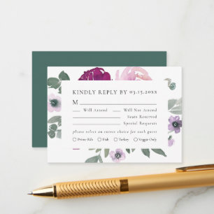 Magenta Pink Floral White RSVP Enclosure Card