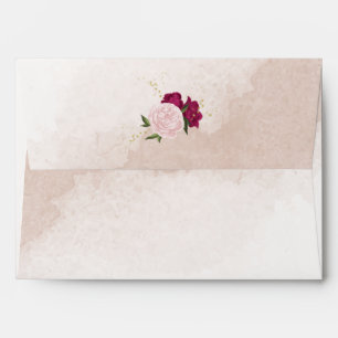 magenta pink flowers green leaves wedding envelope