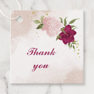 magenta pink flowers greenery wedding favour tags