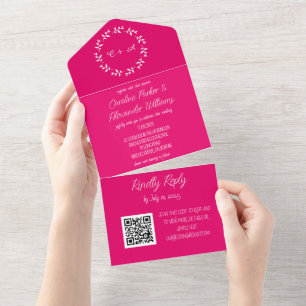 Magenta Pink Fuchsia Modern Bold Elegant All In On One Invitation