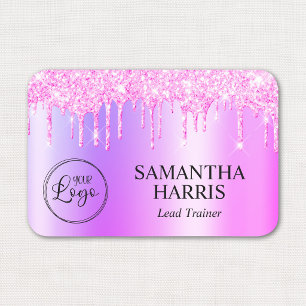 Magenta Pink Glitter Drips Miami Shimmer Name Tag