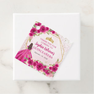 Magenta Pink Gold Floral Princess Tiara Thank You Favour Tags