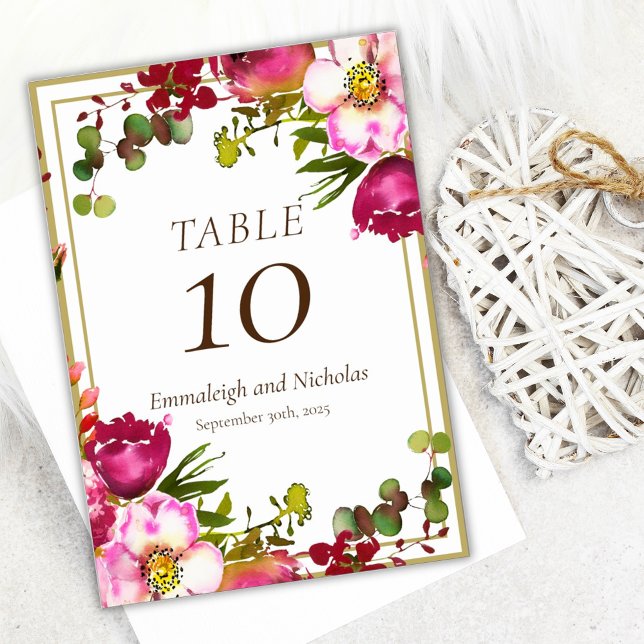 Magenta Pink Gold Floral Wedding Table Number (Creator Uploaded)