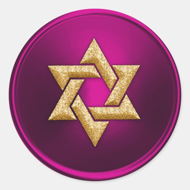 Magenta Pink Gold Star of David Envelope Seal (Front)