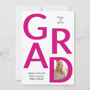 Magenta pink GRAD Class of 2025 photo graduation Announcement