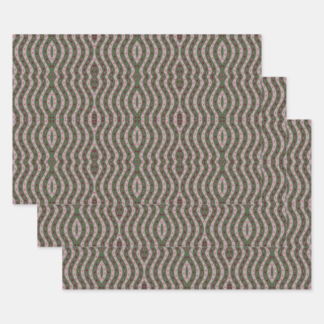 Magenta Pink Green Springtime Polka Dot Pattern Wrapping Paper Sheet (Set)