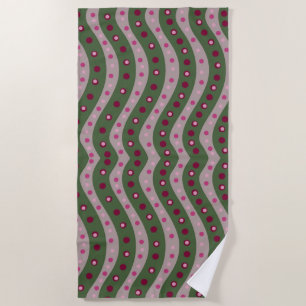 Magenta Pink Green Springtime Polka Dot Patterned Beach Towel