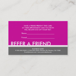 Magenta pink grey simple refer a friend cards