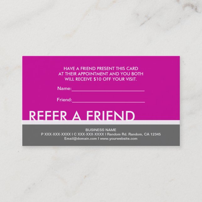 Magenta pink grey simple refer a friend cards (Front)