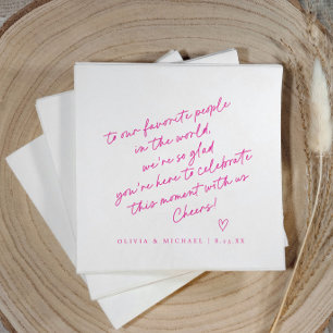Magenta Pink Handwriting Love Note Style Wedding Napkin
