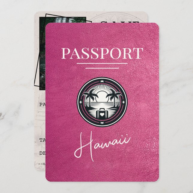 Magenta Pink Hawaii Passport Save The Date (Front/Back)