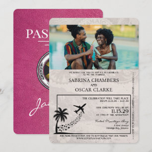 Magenta Pink Jamaica Passport Wedding Invitation