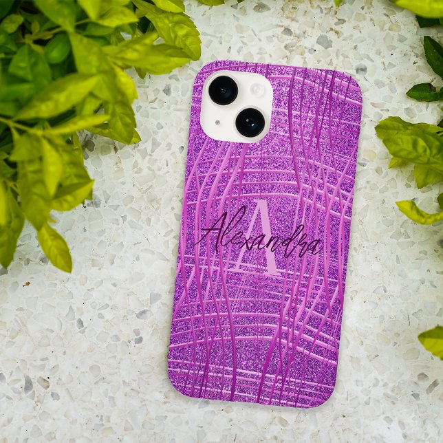 Magenta Pink Metallic Glitter Modern Glam Luxury Case-Mate iPhone Case (Creator Uploaded)