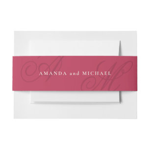 Magenta Pink Modern Edge Elegant Monogram Wedding Invitation Belly Band