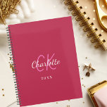 Magenta pink monogram initials name 2024 planner<br><div class="desc">A magenta,  dark pink background and white text. Personalise and add your monogram initials,  name and a year.</div>