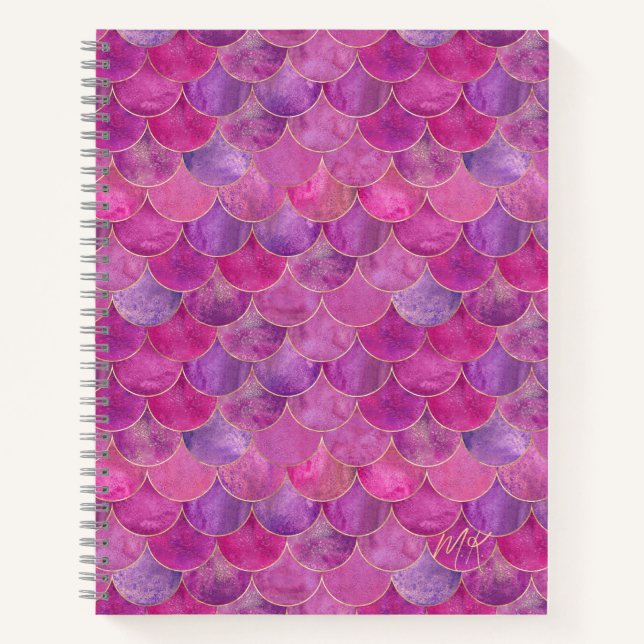 Magenta Pink Monogram Mermaid Notebook (Front)