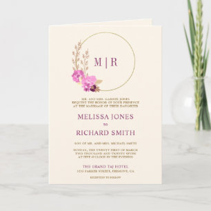 Magenta Pink Orchid Floral QR Code Ivory Wedding Invitation