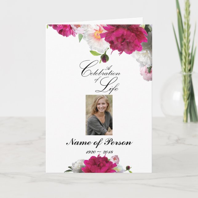 Magenta Pink Peony Funeral Program Programme (Front)