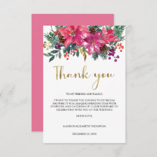 Magenta Pink Poinsettia Christmas Bridal Shower Thank You Card