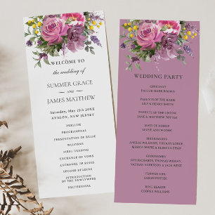 Magenta Pink Purple Floral Greenery Boho Wedding Programme