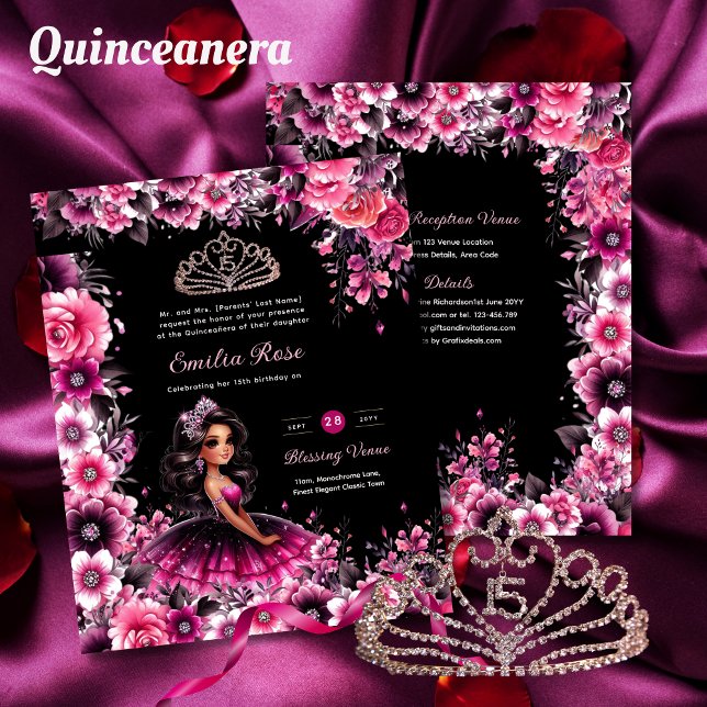 Magenta Pink Quinceanera Dress Floral (Creator Uploaded)