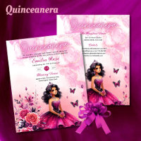 Magenta Pink Quinceanera Dress Floral Butterflies