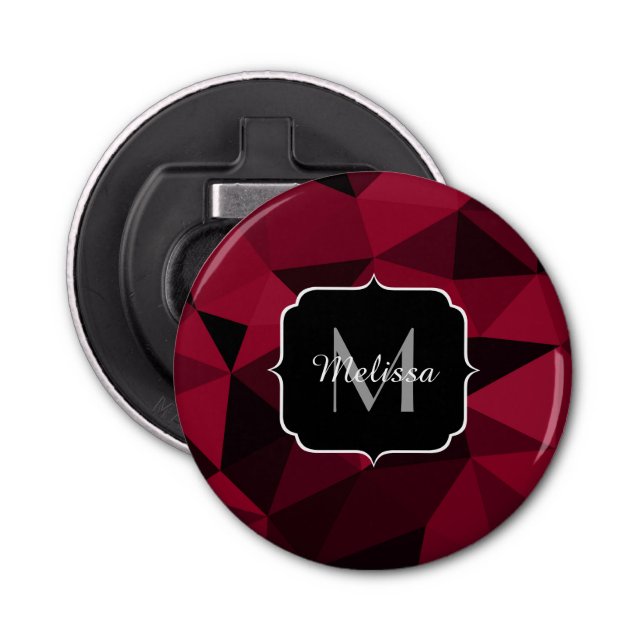 Magenta pink red black geometry pattern Monogram Bottle Opener (Front)