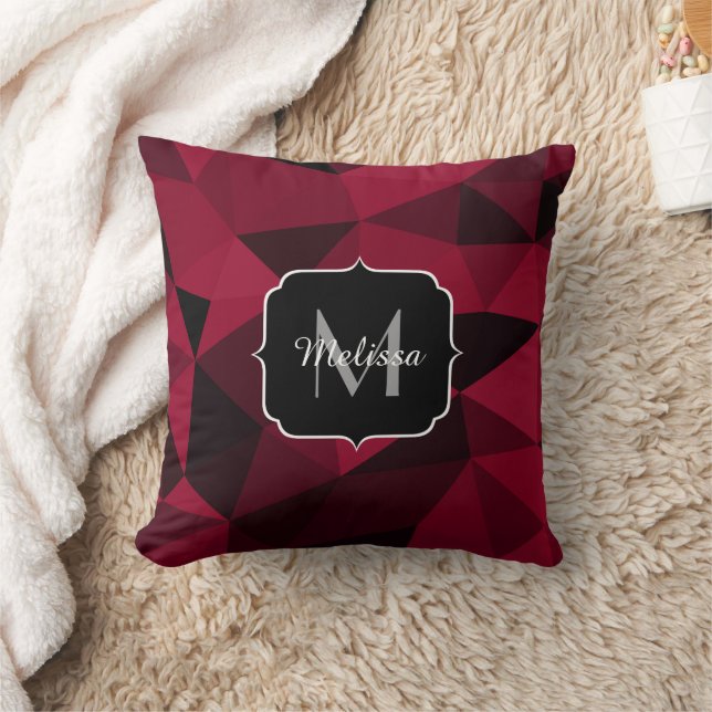Magenta pink red black geometry pattern Monogram Cushion (Blanket)