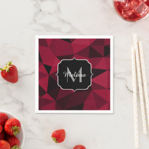 Magenta pink red black geometry pattern Monogram Napkin