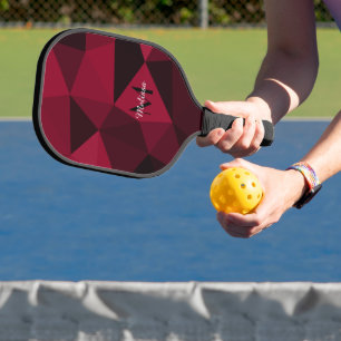 Magenta pink red black geometry pattern Monogram Pickleball Paddle
