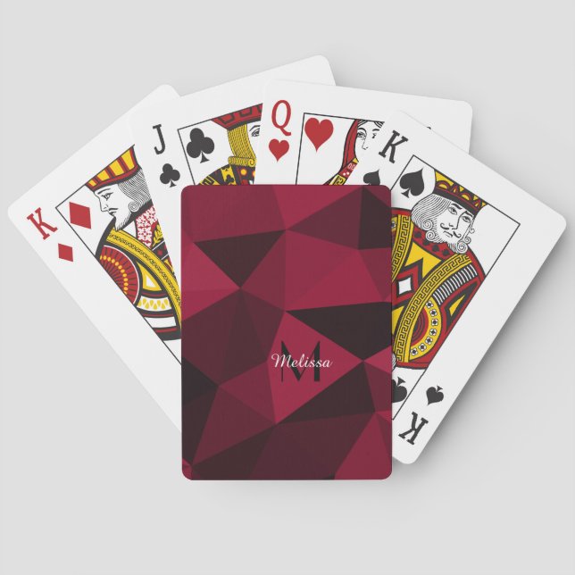 Magenta pink red black geometry pattern Monogram Playing Cards (Back)
