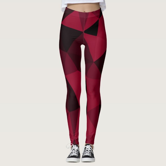 Magenta pink red dark black geometric mesh pattern leggings (Front)