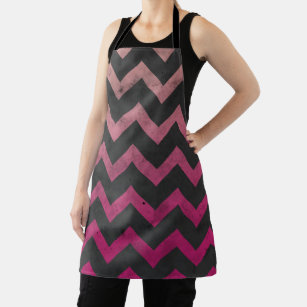 Magenta pink red ombre dark grey chevron pattern apron