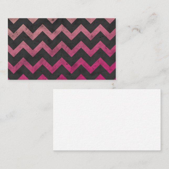 Magenta pink red ombre dark grey chevron pattern business card (Front/Back)