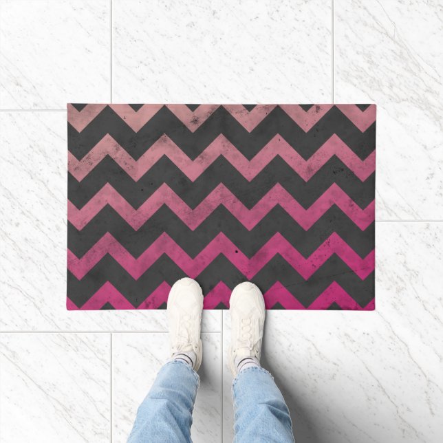 Magenta pink red ombre dark grey chevron pattern doormat (Indoor)