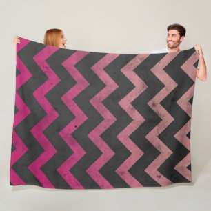Magenta pink red ombre dark grey chevron pattern fleece blanket