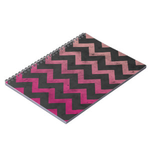 Magenta pink red ombre dark grey chevron pattern notebook
