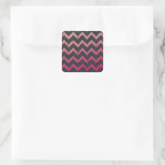 Magenta pink red ombre dark grey chevron pattern square sticker (Bag)