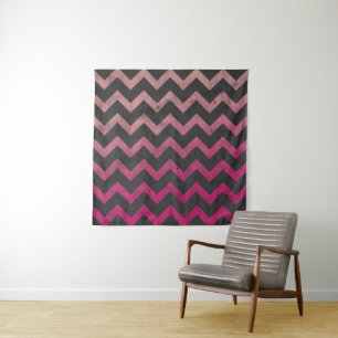 Magenta pink red ombre dark grey chevron pattern tapestry
