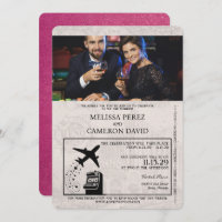 Magenta Pink Reno Passport Wedding Invitation