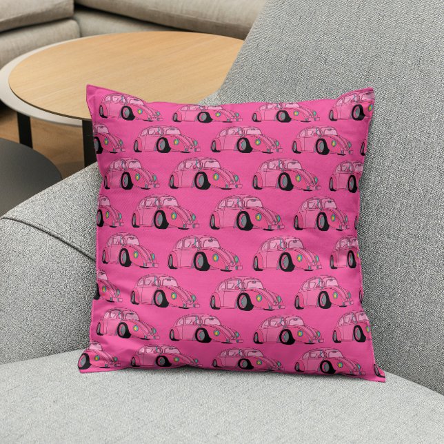 Magenta Pink Retro Classic Car Pattern Cushion (Creator Uploaded)