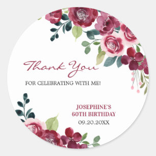 Magenta Pink Rose Floral Greenery Birthday Classic Round Sticker