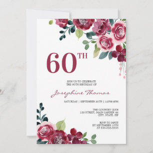 Magenta Pink Rose Floral Greenery Birthday Invitation