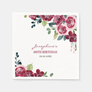 Magenta Pink Rose Floral Greenery Birthday Napkin