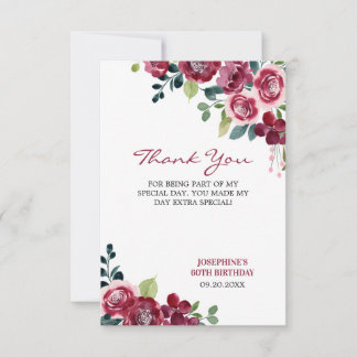 Magenta Pink Rose Floral Greenery Birthday Thank You Card