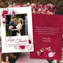 Magenta Pink Roses Love Thanks Wedding Photo Note