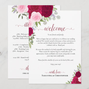 Magenta & Pink Roses Wedding Welcome & Itinerary Programme